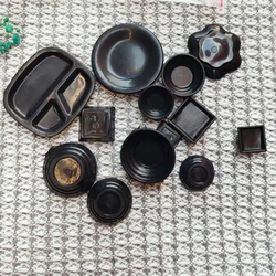 8Pcs Durable Mini Food Black Dishes Tableware Miniature Doll House Accessories Dollhouse Trays Plates Kitchen Cooking Toy Set