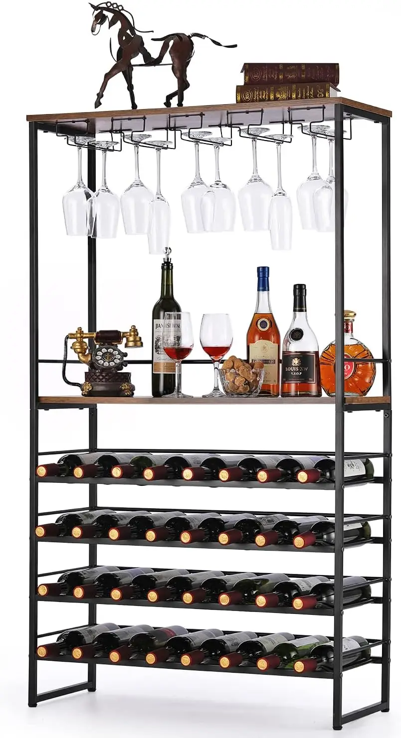 

6-layer independent wine rack with glass wine rack, multifunctional coffee shop bar furniture, suitable for restaurants