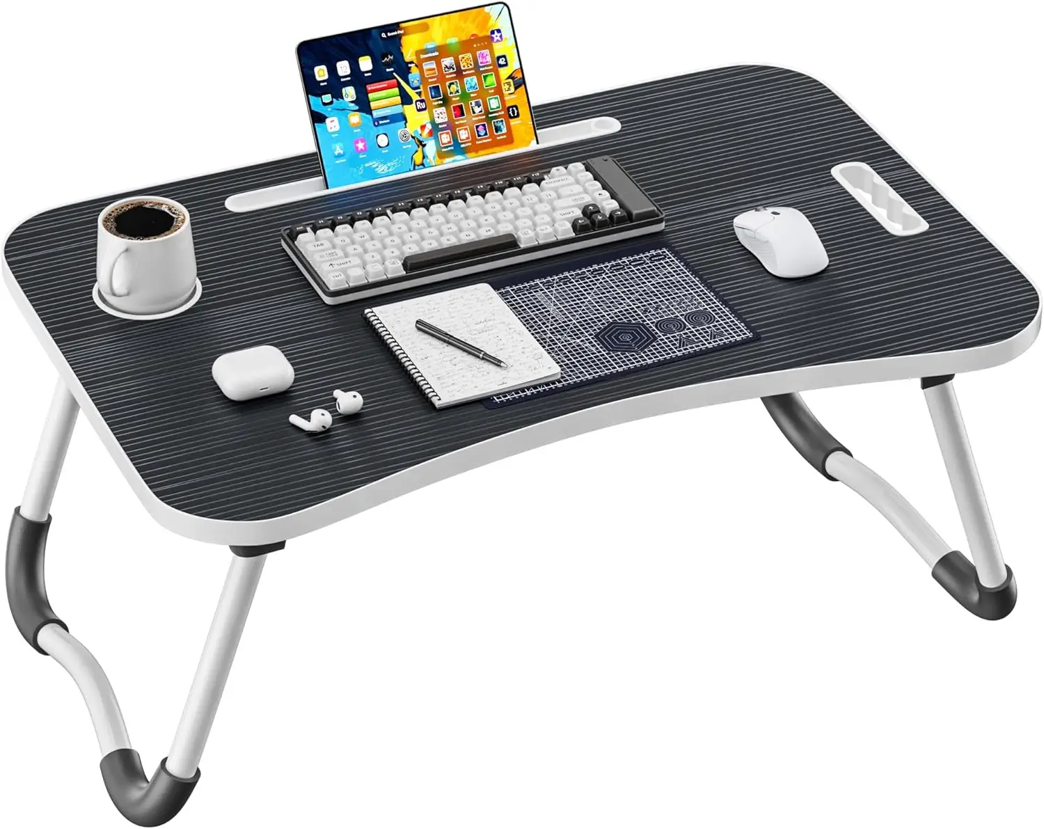 

Folding Lap Desk, 23.6 Inch Wood Laptop Bed Desk with Cup Holder, Portable Bed Table for Working Writing Reading & Eating for