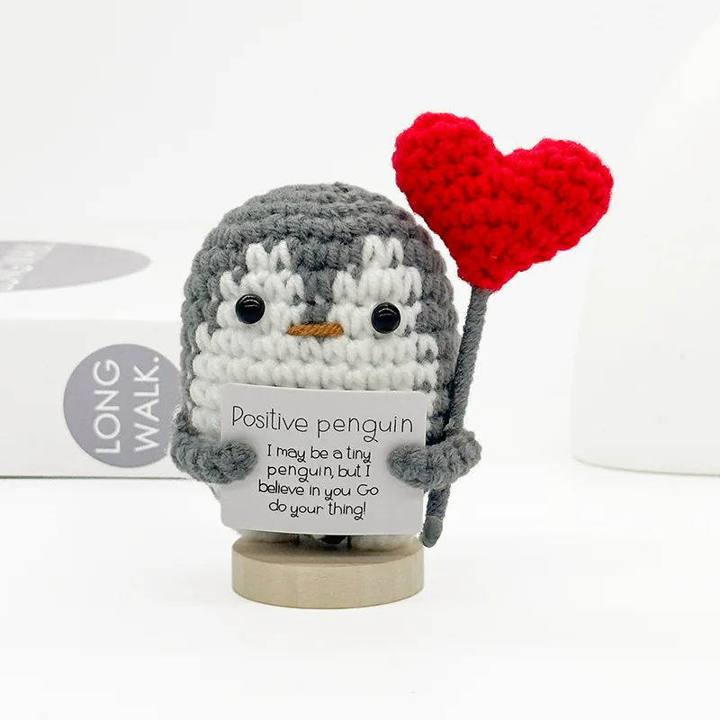 Knitted Positive Penguin Doll Handmade Emotional Support Positive Crochet Heart Penguin Gifts for Christmas New Year Birthday
