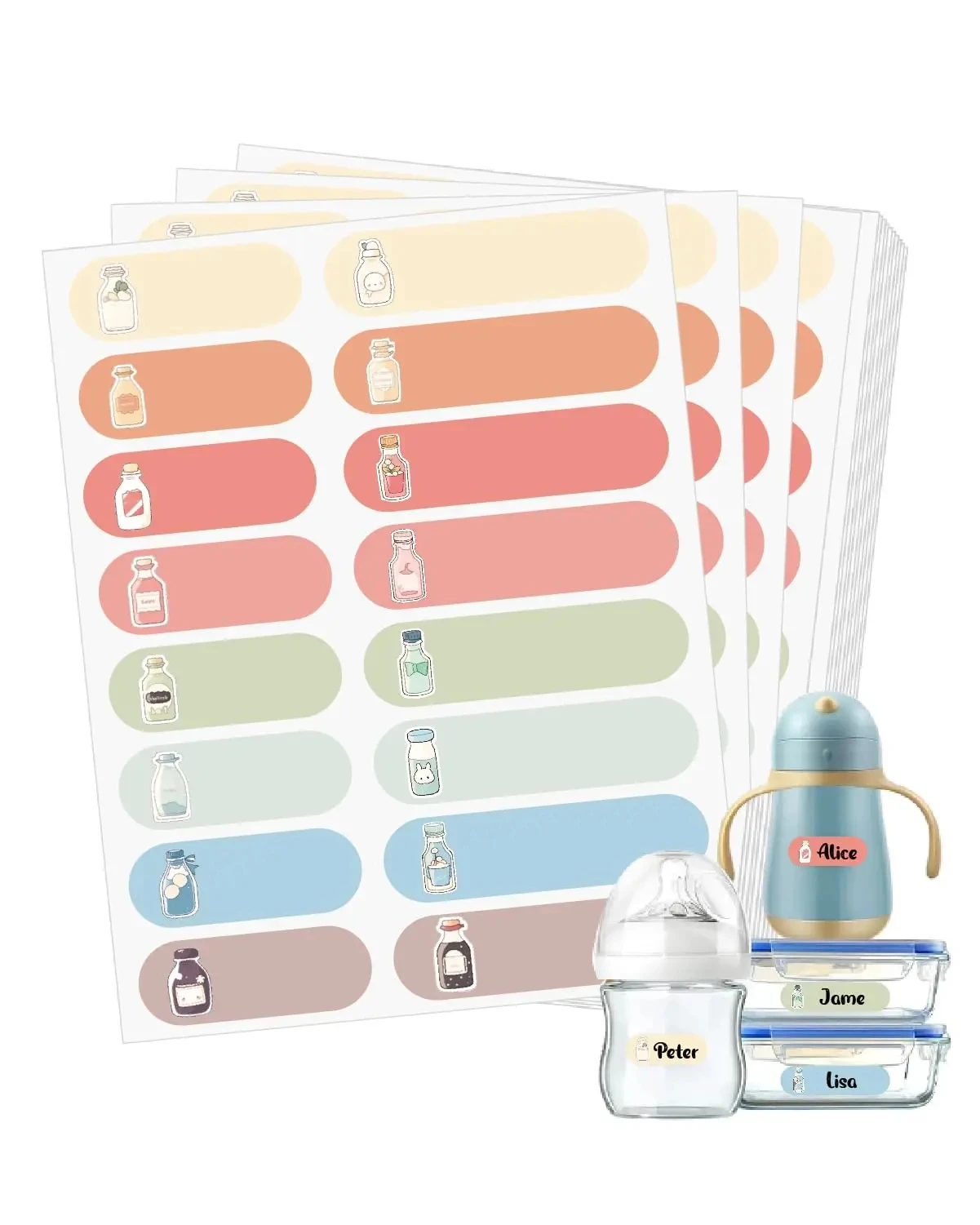 ขวดฉลากสำหรับเด็กสติกเกอร์ดูแลกลางวัน320ชิ้นป้ายสำหรับเลี้ยงเด็กอนุบาลอนุบาลชื่อโรงเรียนกันน้ำขวดมีกาวในตัว