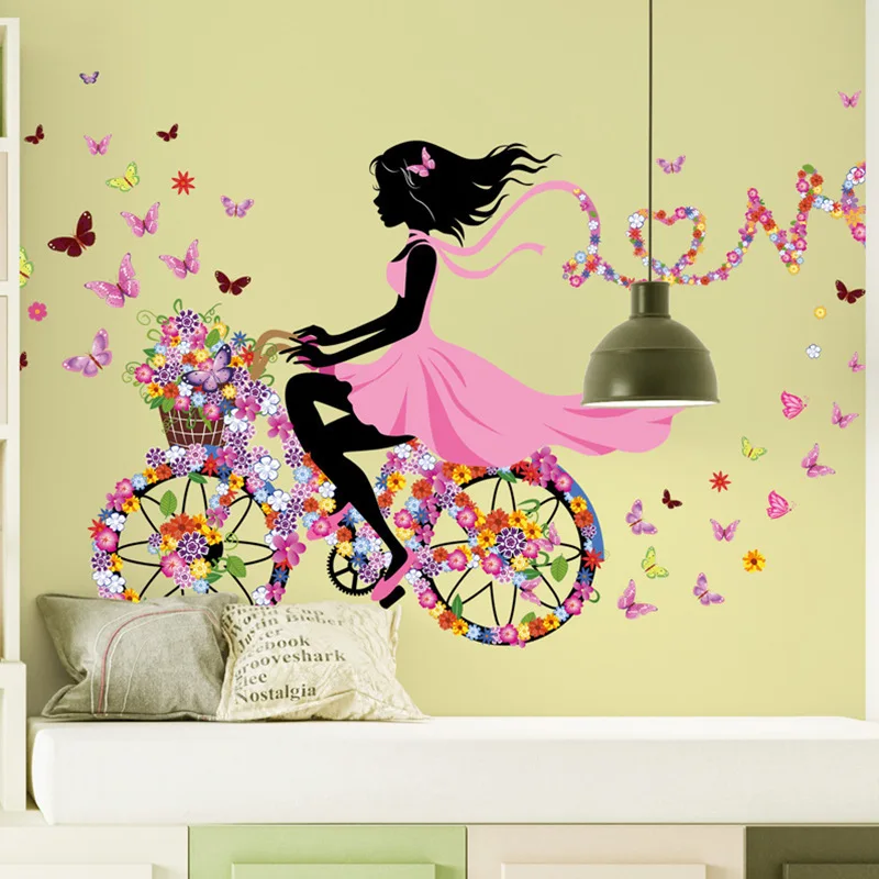 1 Set Of 4 Pcs Floral Zircon Pattern Sticker, Girls  Butterfly Bicycle Pattern Waterproof Wall Sticker, Love Decoration