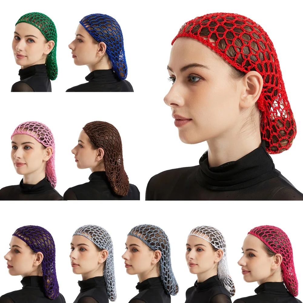 New Women Stretchy Wide Band Soft Rayon Crochet Hairnet Hair Snood Mesh Net Headbands Knit Hat Cap Lady Turban Hair Accessories