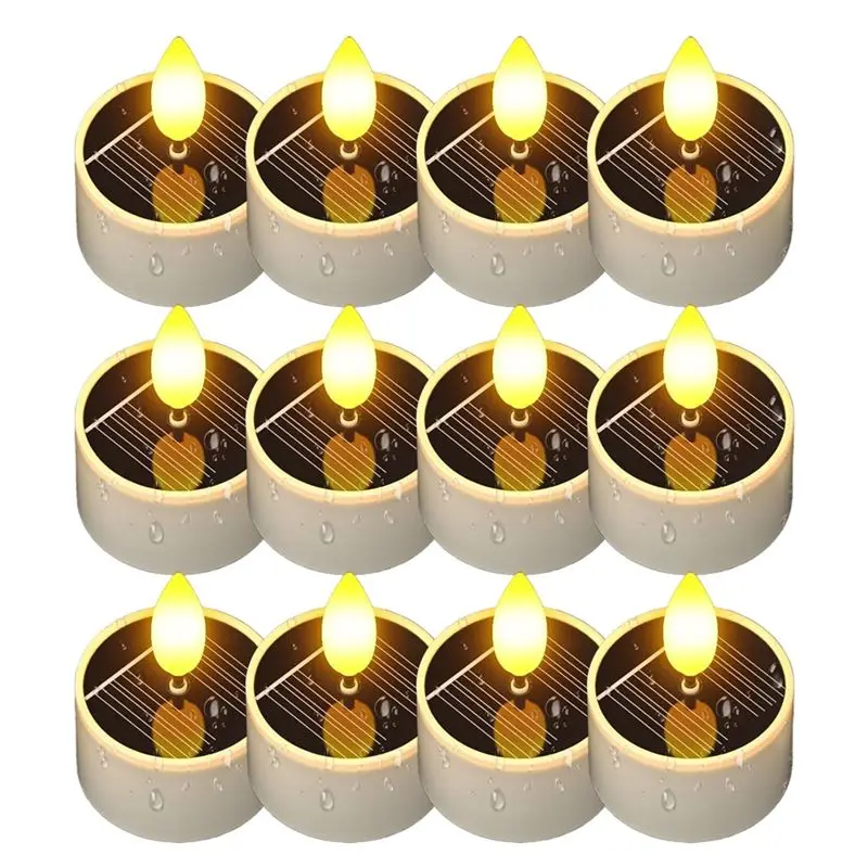 Solar Tea Lights Outdoor Waterproof,12 Pcs 1.5 X 2.1 Small Tealight Candles,Auto Light Up At Night,For Patio Garden-AT36