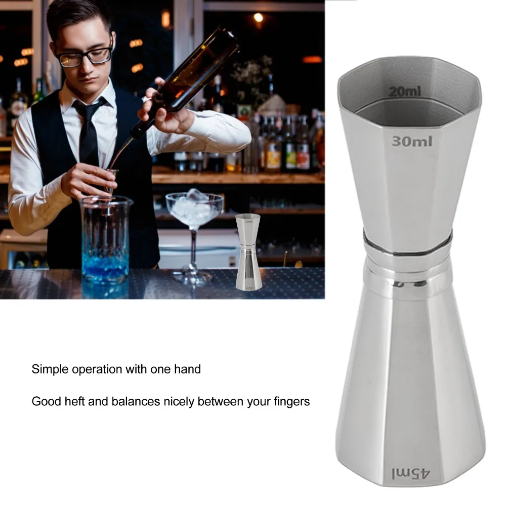 304 Stainless Steel Double Cocktail Jigger Octagonal Shape With Scales Measuring Jigger Double-Sided Design
