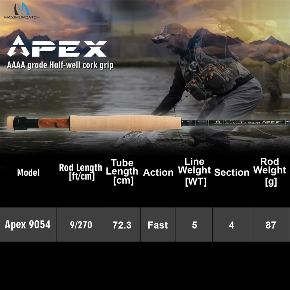 MAXCATCH APEX 9FT 5WT 4PC Typical All-Round Trout Fly Rod IM12/40T High Modulus Carbon Fiber Fast Action Fly Fishing Rod