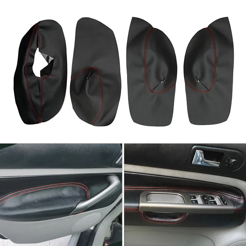 LHD For VW Golf 4 MK4 Bora Jetta 1998 - 2005 Only 4-Doors Car Interior Door Armrest Panel Leather Cover Trim Black with red line