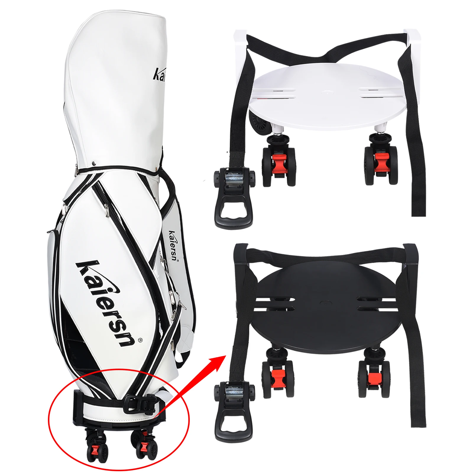 Universal Golf Bag Mobile Tray - Heavy-duty Rotating Wheel Trolley with Detachable Base Plate, Suitable for 8-10 Inch Golf Bags