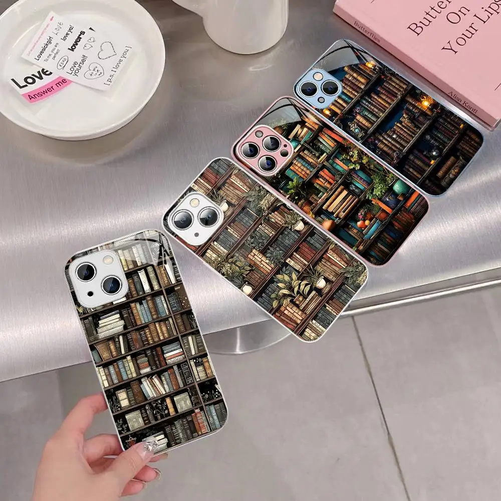 

Book Shelf Creative Pattern Tempered Glass For Iphone 14 13 12 11 Pro Mini XS MAX 14Plus X XS XR Fundas