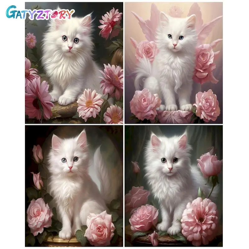 

GATYZTORY Frame Flower Cat DIY Painting By Numbers Kit Animals Handpainted Oil Painting Unique Gift For Home Decor 40x50cm Artwo