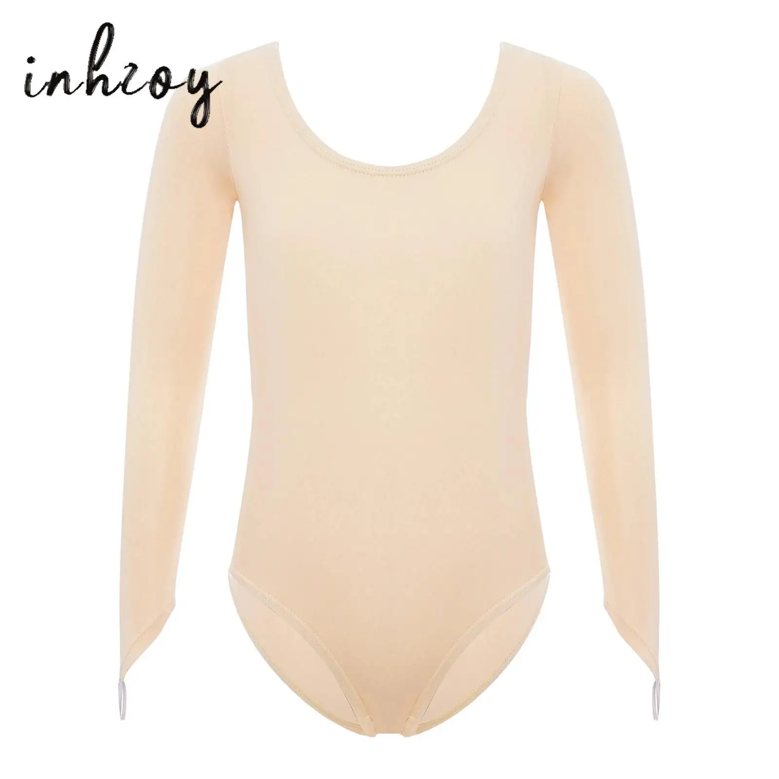 

Kids Girls Ballet Leotard Long Sleeves Finger Holes Press Buttons Basic Bodysuit Underwear for Gymnastics Practice Performance