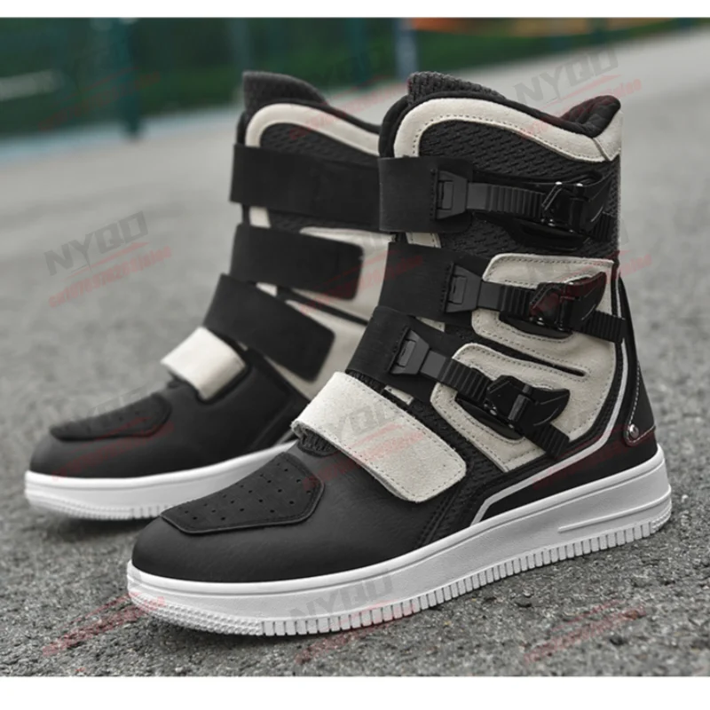 Motorcycle Men's Four Season Riding Boots with Middle Strap Gear Shift Rubber Sole Anti Slip and Anti Fall Off-road Boots