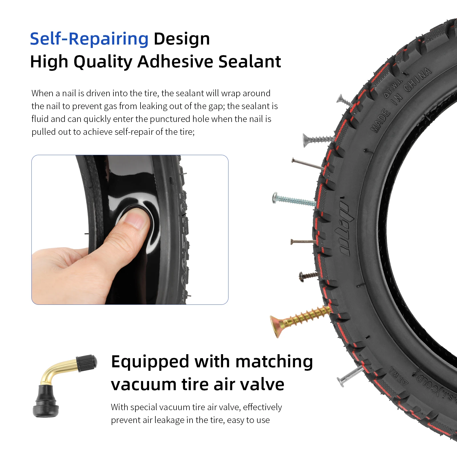 10x3 Off-Road Self-healing Tire 255x80 (80/65-6) Built-in Self-repair Glue Tubeless Tyre For Zero 10x/Kaabo/Kugoo M4 Pro Scooter