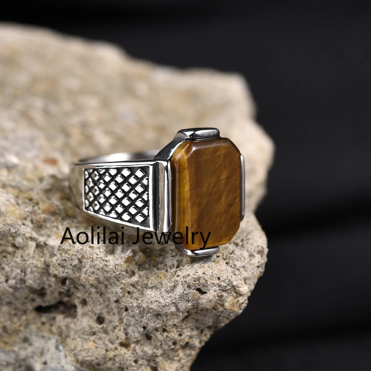 Men's High Quality Stainless Steel Onyx Gemstone Ring