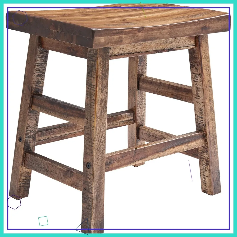 Bangku Makan Kayu Industrial Rustic 20-Inci - Kayu Akasia Solid, Gaya Rumah Pertanian, Kapasitas 300 lbs