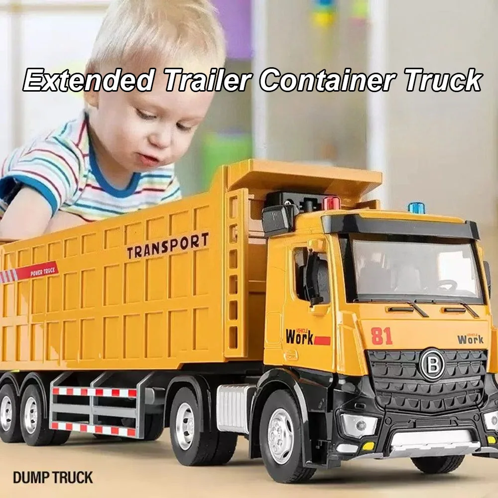 

1: 24 Extended Trailer Container Car Dump Truck Alloy Diecast Model Toys Oil Tanker Trucks Doors Opened Sound Light Toy Kid Gift