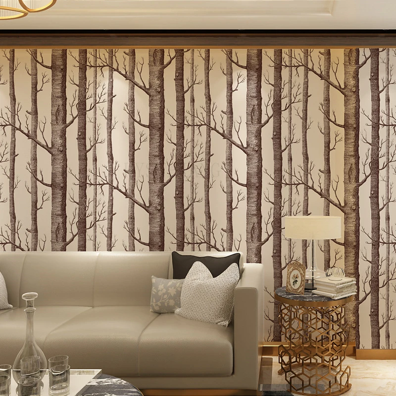 

Nordic Style Birch Forest Wallpaper Bedroom Living Room Home Decoration Wall Stickers Non-self-adhesive Wood Grain 3D Wallpaper