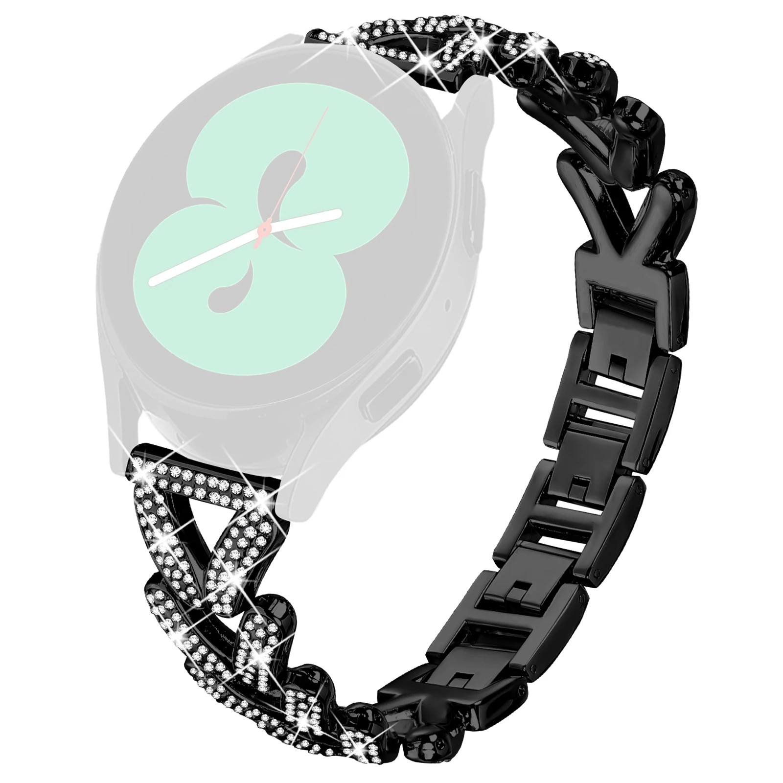 

For Gabb Watch 3 Zinc Alloy Twisted Watch Band Rhinestone Decor Watch Strap Replacement - Black