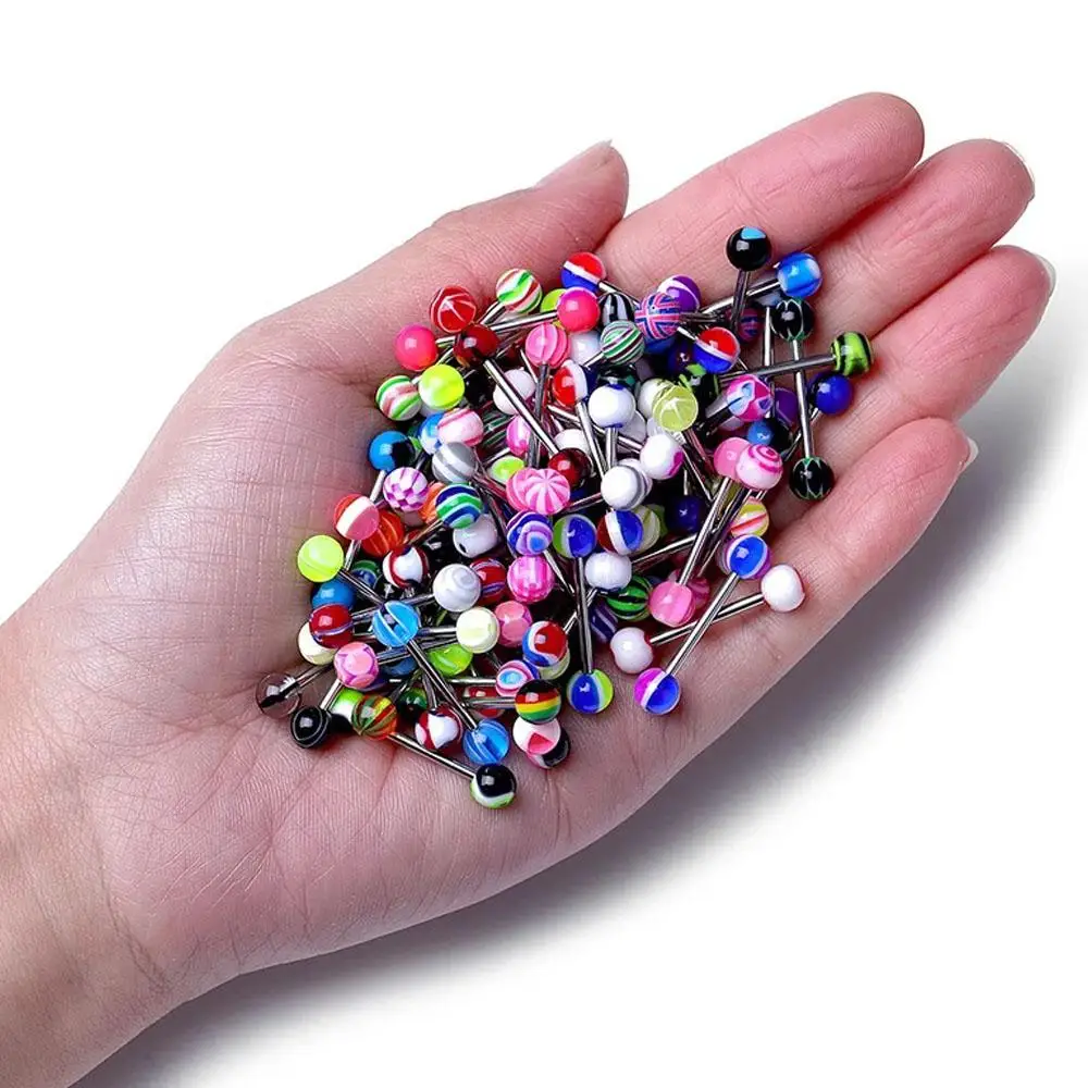 15-90Pcs Fashion Mixed Color Acrylic Tongue Piercing for Women Stainless Steel Industrial Barbell Lip Piercing Sexy Body Jewelry
