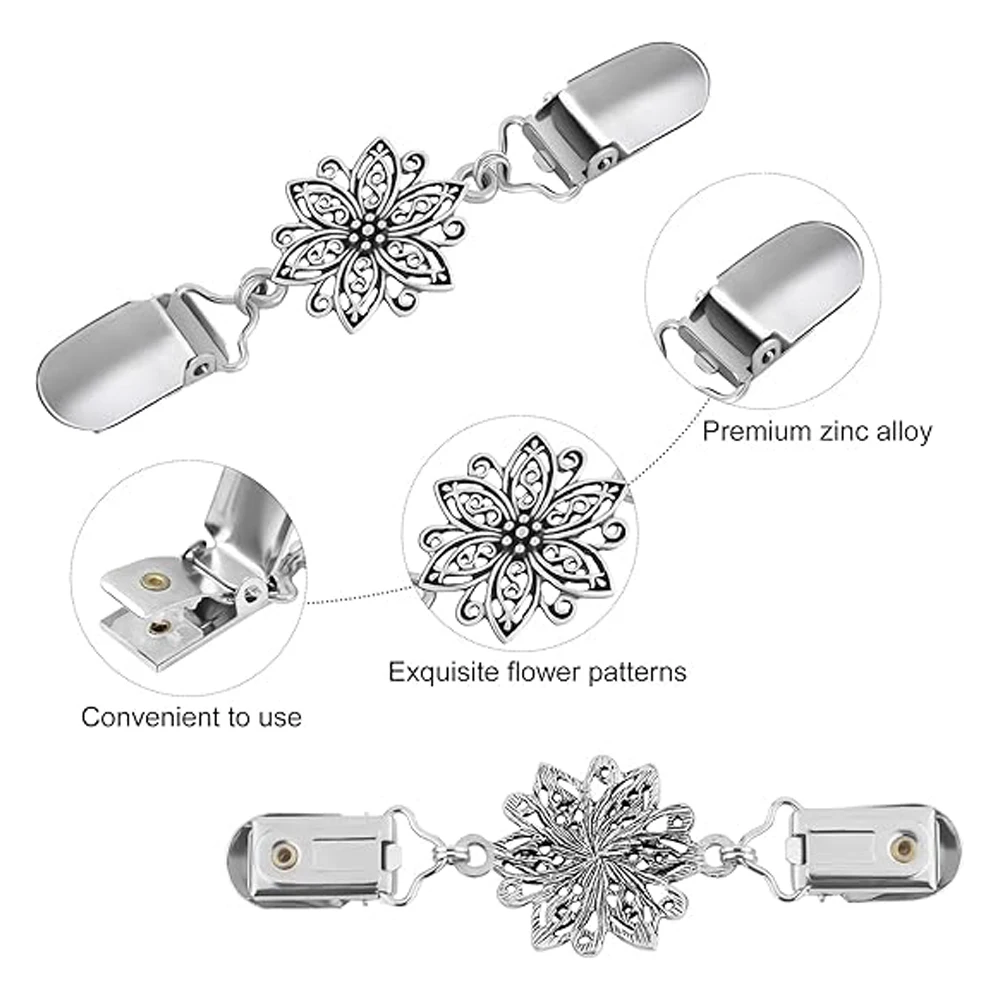 빈티지 스웨터 숄 클립, 플라워 패턴, 레트로 카디건 칼라, 드레스 클립, 브로치 클립, 여성 및 여아용 셔츠 클립