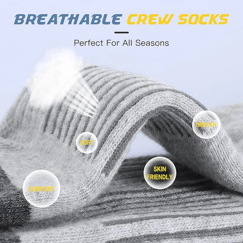 5 Pairs Men\'s Athletic Socks Sport Running Calf Socks Performance Cushioned Breathable Outdoor Crew Socks for Men Women