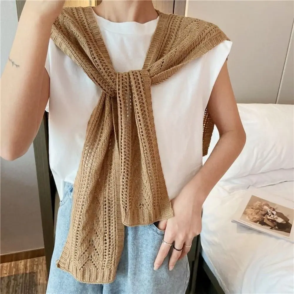 Korean Style Knitted Shawl Knitted Texture Solid Color Air Conditioning Shawl Versatile Design Fake Collar Neck Cape