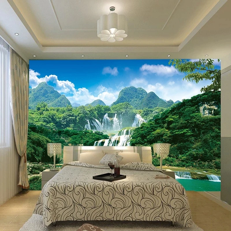 Custom Mural Wallpaper Green Mountain Waterfall Landscape Photography Living room sofa TV background wall bedroom restaurant 3d
