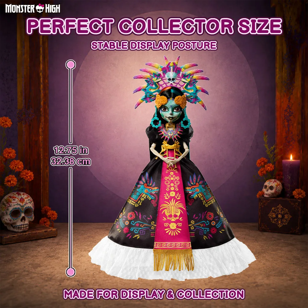Original Mattel Monster High Skelita Calaveras Fashion Doll Día De Muertos Edition Collectable Figure Display Holiday Gift Toys