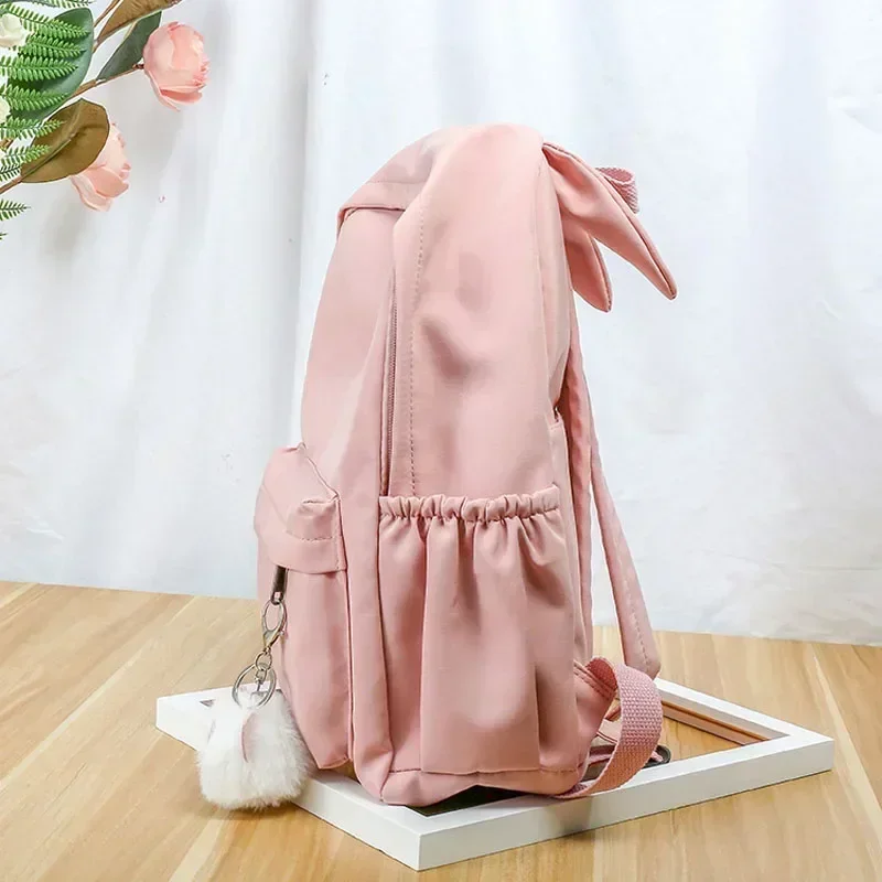 Pink Color Teen School Bag For Girls Backpack Women Bookbags Middle Student Schoolbag Large Black Cute Rabbit Ears Nylon Bagpack