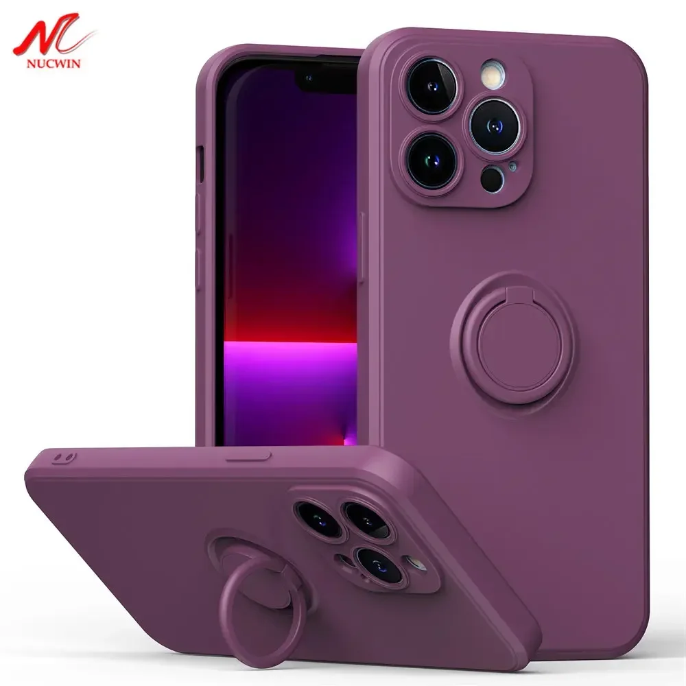 Liquid Silicone Case for iPhone 14 15 16 Pro Max 13 15 Pro 11 12 Pro Xs Max X Xr Magnetic Ring Holder Stand Shockproof Cover