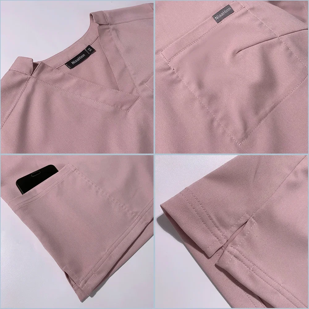 الزي الطبي للصيف ممرضة النساء أزياء الزي الرسمي بارد النسيج قصيرة الأكمام الدعك الطبية الملابس التمريض السراويل المرنة