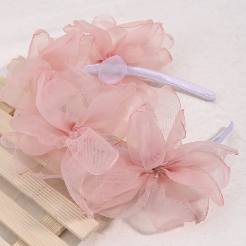 Fashion Mesh Flower Headband For Women Pink Girls Hairband Hair Hoop Kids Princess Headdress Hair Accessories Flower Headwear