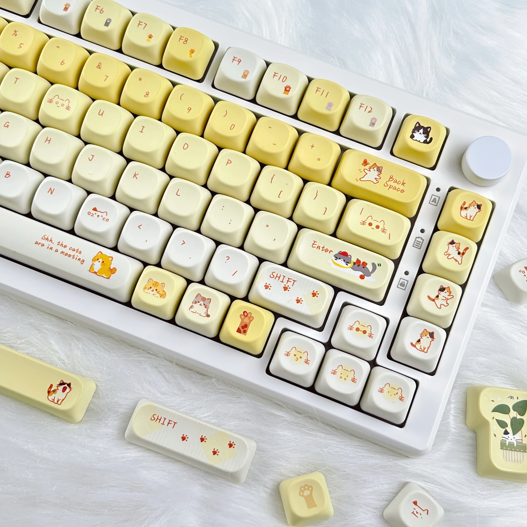 

MAIMOOO Cat Meeting Keycaps Korean/Russian/Thai MOA Profile Round Cute Kitten Keyboard Caps PBT Custom Yellow Gradient Keycap