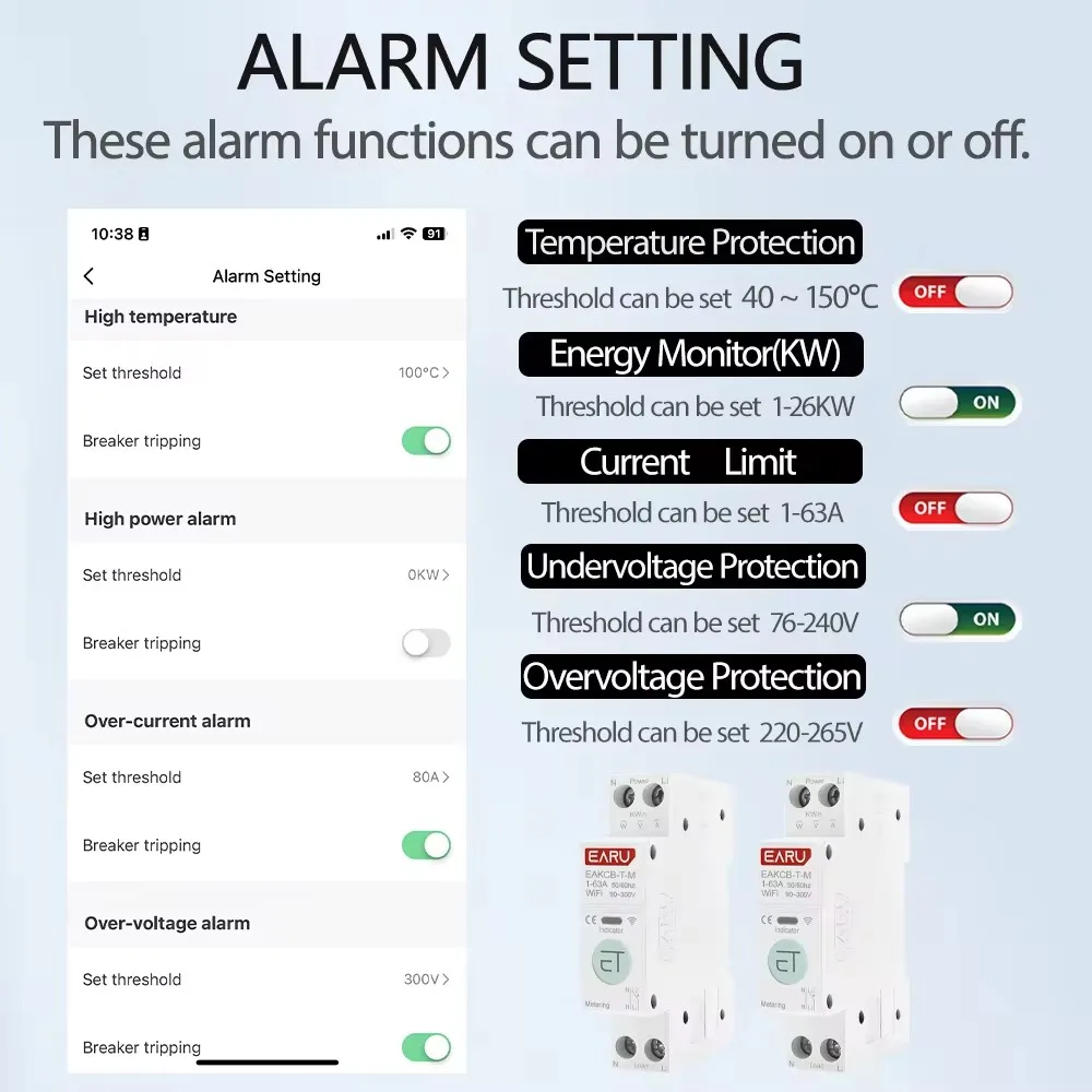 Tuya WiFi Zigbee Smart Circuit Breaker MCB 1P+N 63A Power Energy kWh Voltage Current Meter Protector Voice Remote Control Switch