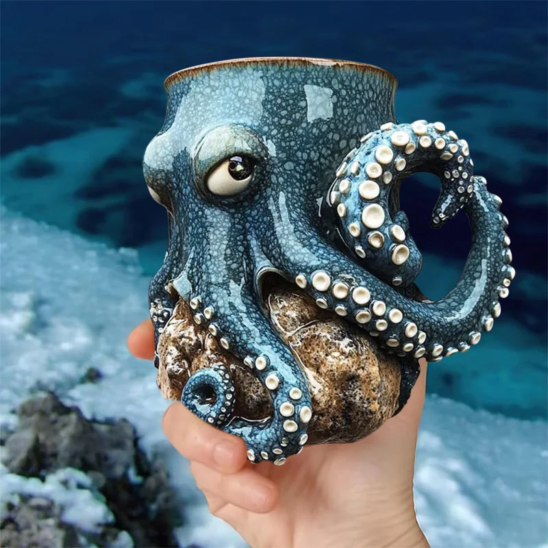 

Кружка-осьминог, забавная керамическая чашка, чашка для воды со скульптурой океанского животного, кофейная чашка, подходит для любителей биологии, забавная чашка