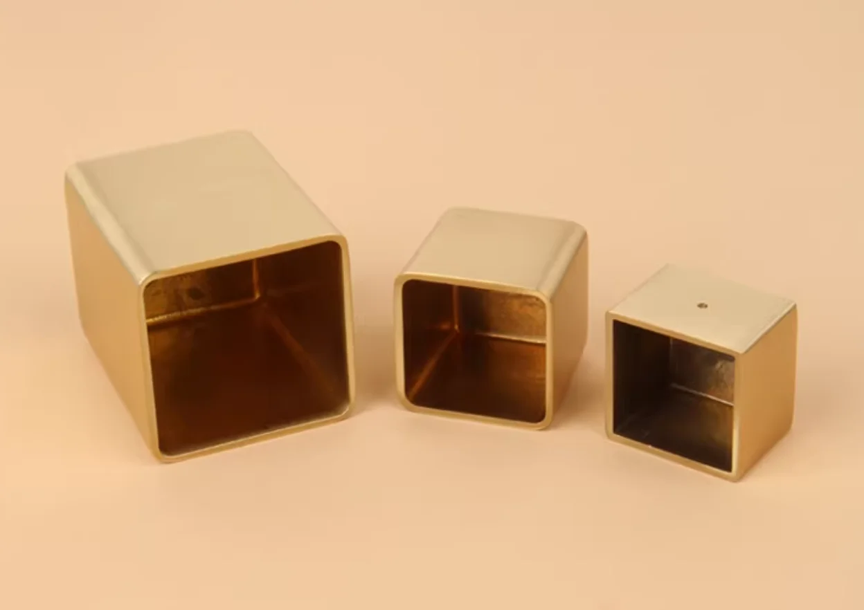 4Pcs Brass Square Furniture Leg Tip Rail End Cap Bottom Sealed