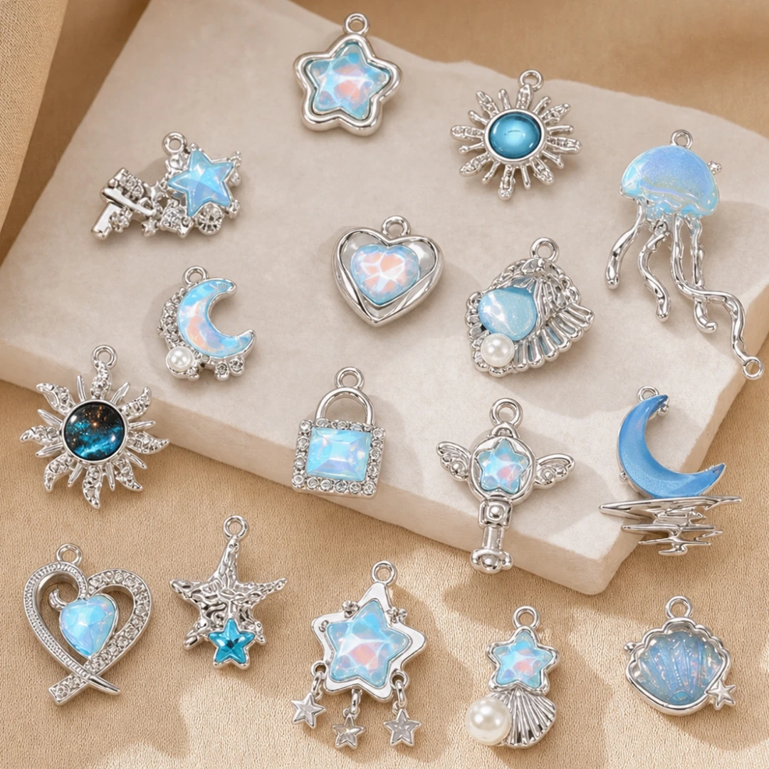 10PCS Mix Sweet Cool Y2 Blue Cloud Moon Butterfly Enamel Pendant Used For DIY Handmade Necklace Bracelet And Jewelry Making