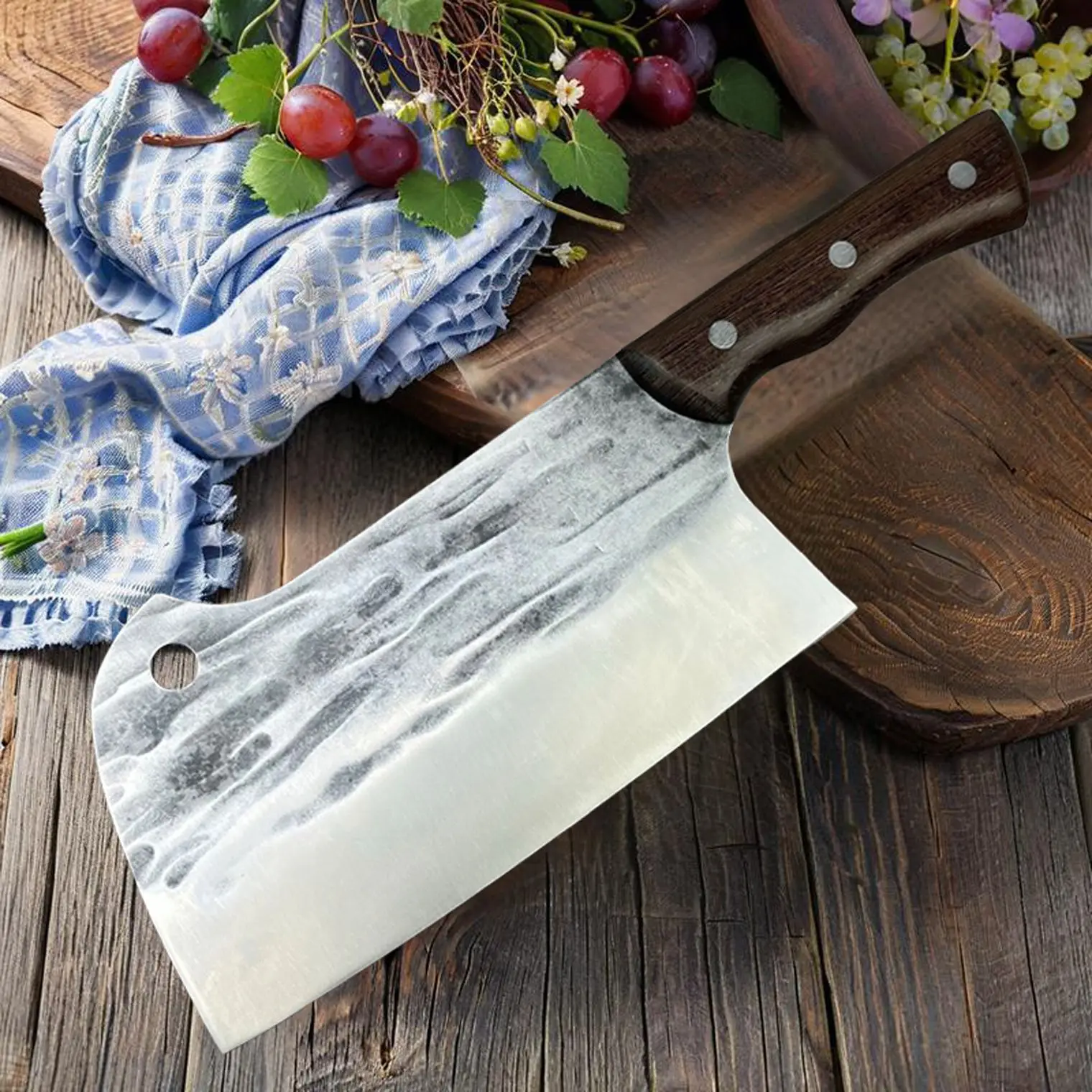 

RHON S/S5Cr15Mov Forged Stainless Steel Cleaver for Slaughtering Beef Lamb Pork Butcher Chopping Bone Kitchen Knives Wood Handle