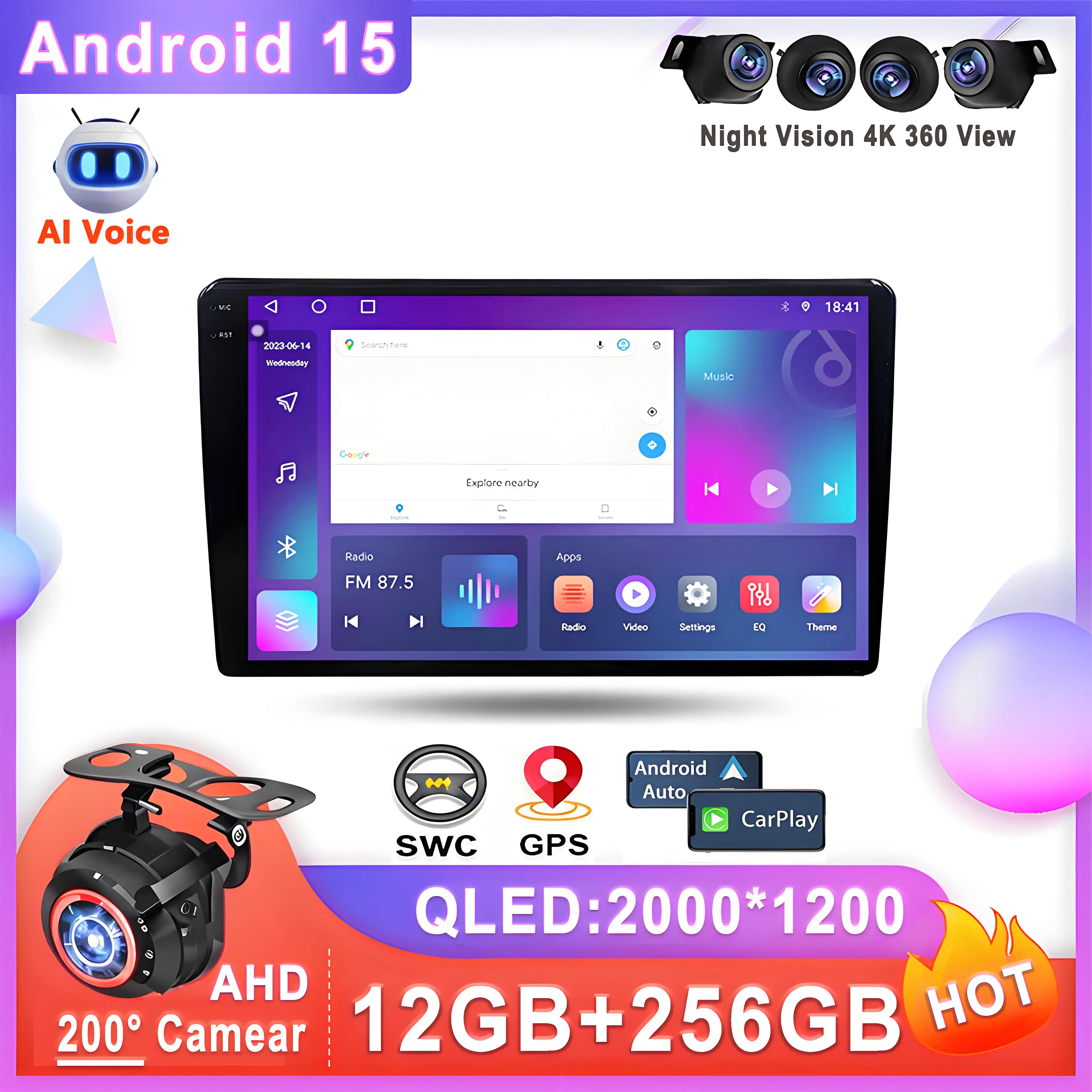 راديو تلقائي أندرويد 15 لبيجو 308 T9 308S 2013 - 2017 وحدة رأس ستيريو مشغل وسائط متعددة لا 2din DVD QLED شاشة راديو GPS