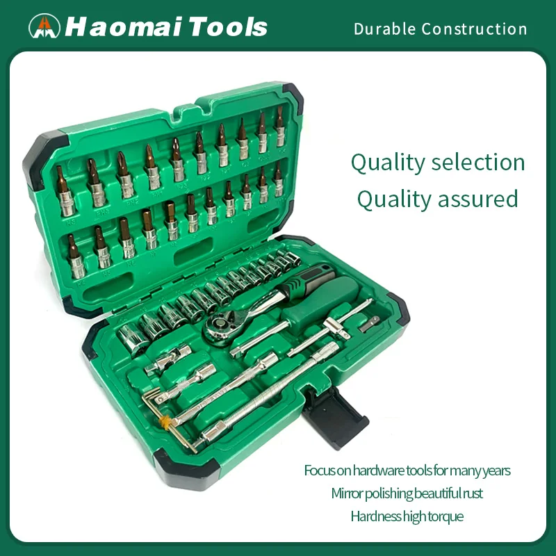 HaoMai 46-teiliges metrisches Schraubenschlüssel-Set, Kfz-Reparatur-Werkzeug-Set, Ratschenschlüssel-Gruppensatz für Mechaniker