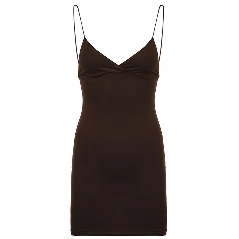 2022 primavera/estate Basic Brown Dress gonna Sexy da donna con scollo a v e scollo a v con scollo a v