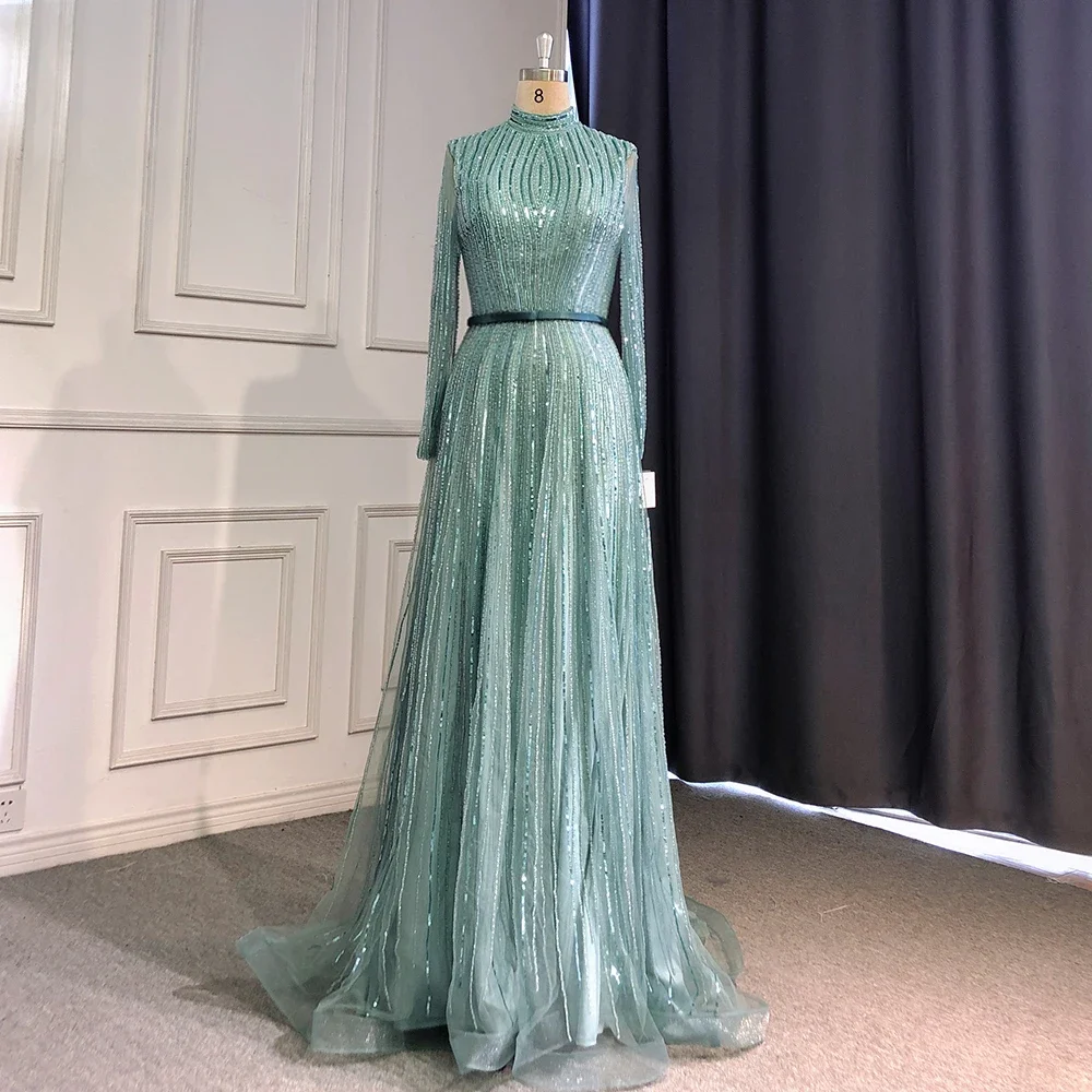 High-Grade Wine Red Muslim Luxury Evening Dresses Formal Wedding Dress Gowns A-Line Sparkle Beaded For Women’s Party فساتين سهرة