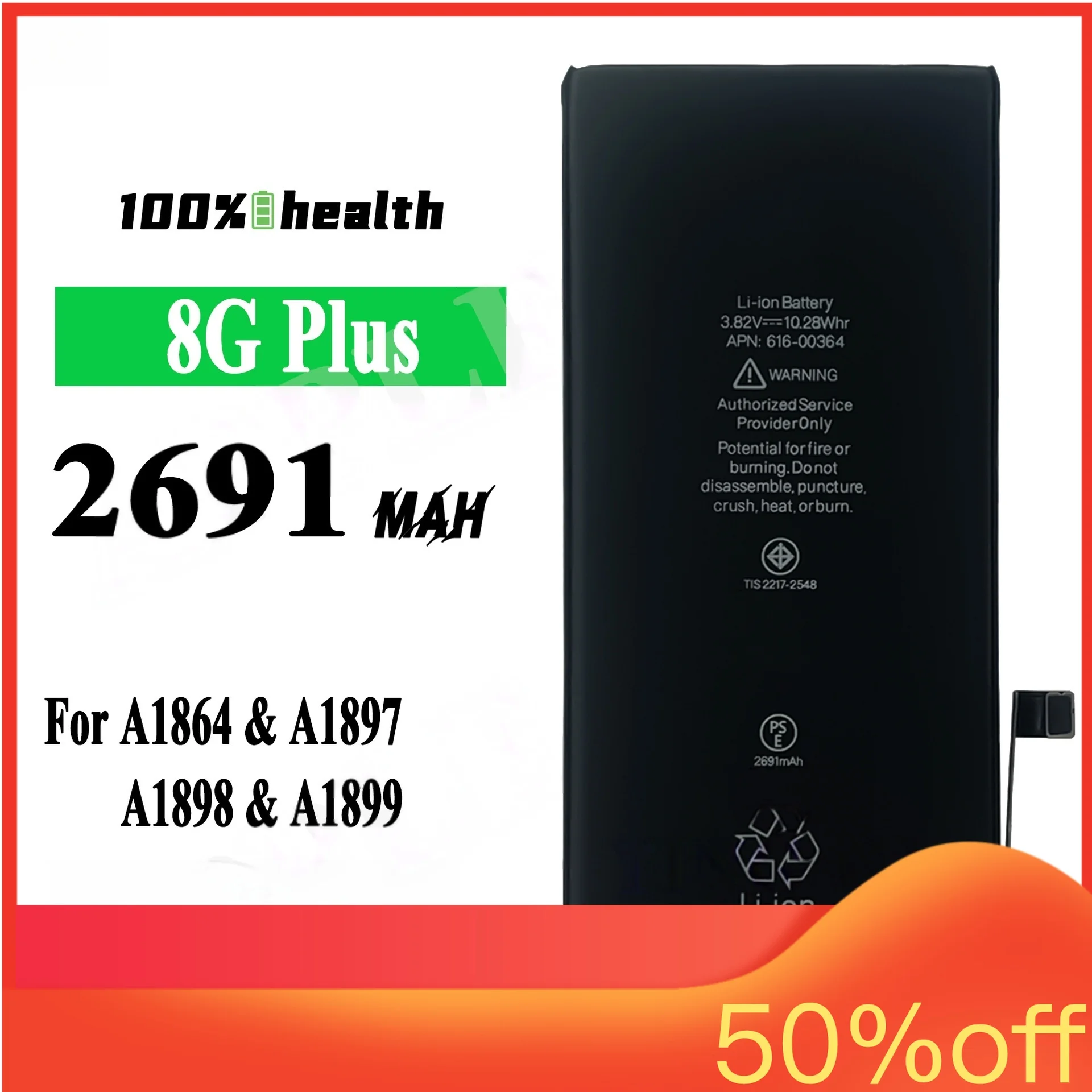 

For IPhone 8 Plus 2691mAh Mobile Phone Battery for Apple A1864 A1897 A1898 A1899 High-performance Lithium Battery