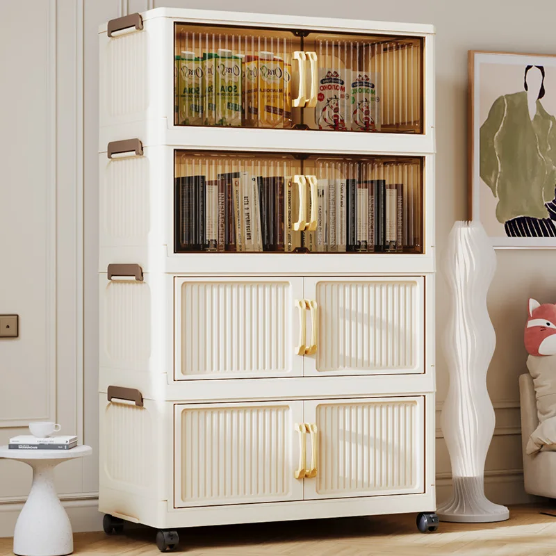 #Modern Multi-layer Stackable Folding Plastic Living Room Cabinet Double-door Design Large Capacity Durable Space Home Furniture