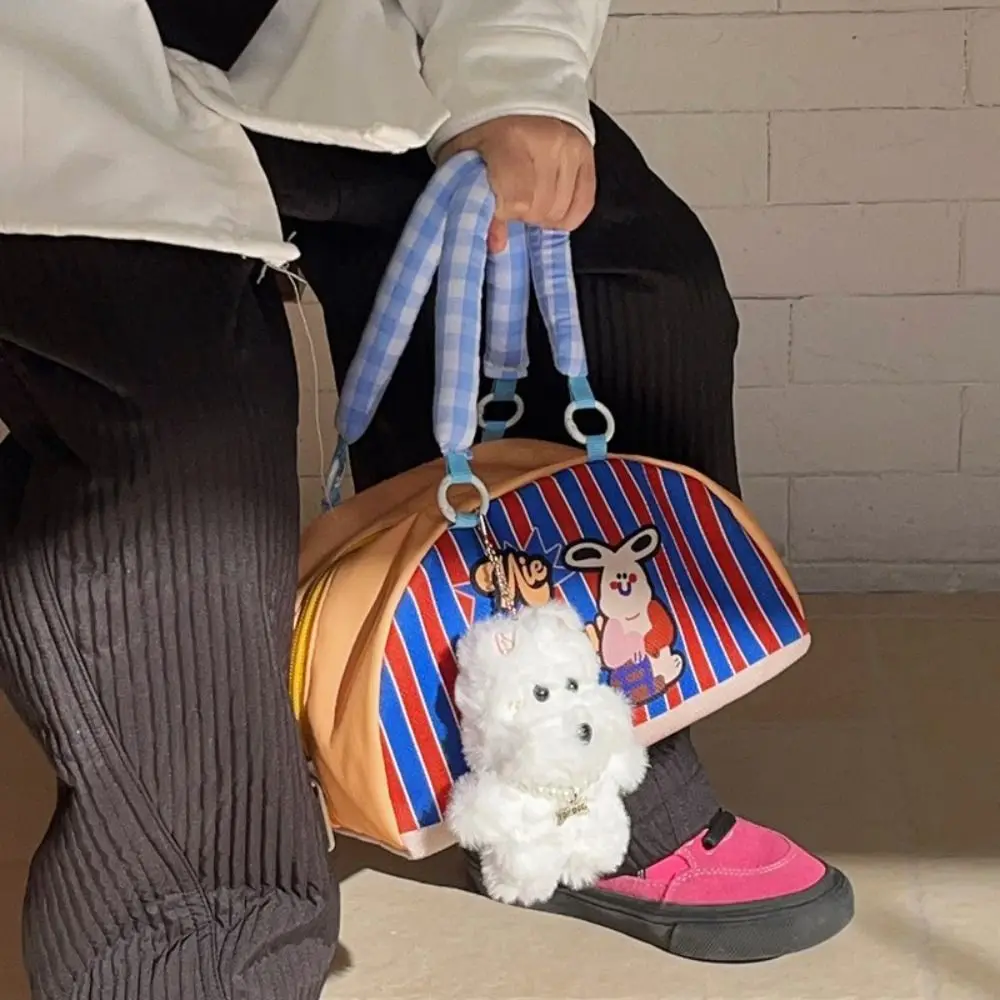 Borsa a mano spogliata per bambini Kawaii Borsa a forma di semicerchio con animali dei cartoni animati in stile coreano Borsa a tracolla leggera in alpaca
