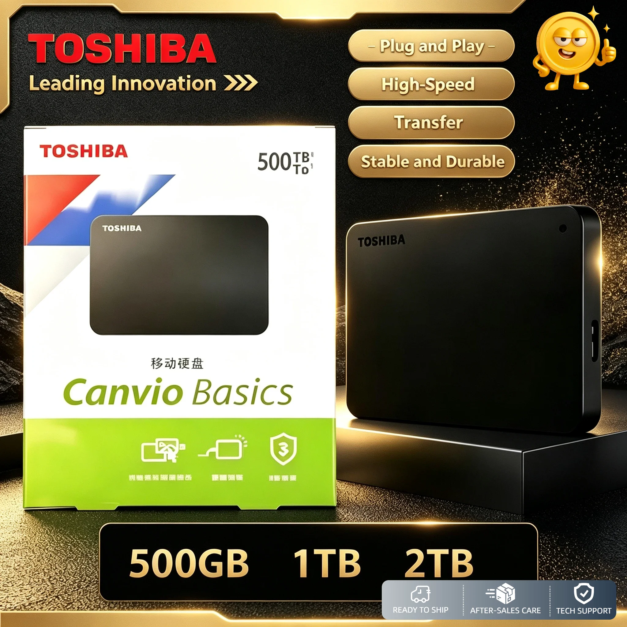 Toshiba 1TB 2TB 500GB A3 Canvio Basics Black External Hard Drive USB 3.0 Portable for Gaming Console Office Gift