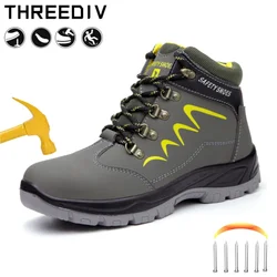 Tênis de couro verde masculino à prova dwaterproof água moda chelsea botas masculinas esporte anti-esmagamento sapatos de segurança masculino para calçado de proteção de trabalho