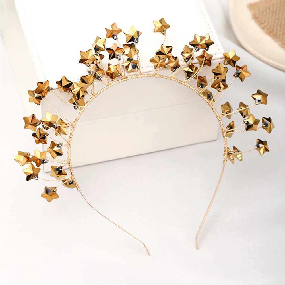 

Crown Headb Star Tiara Crystal Bride Headdress Wedding Celebration Performance Shiny Decor Durable Resin Plastic