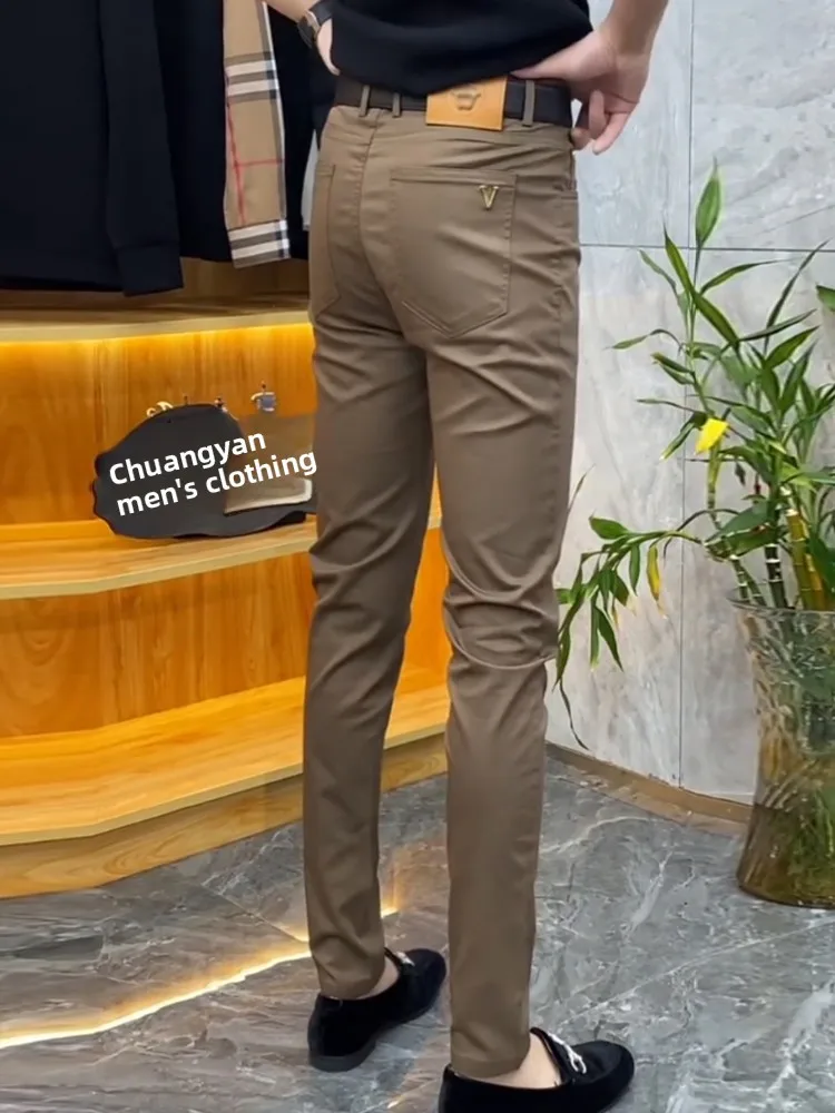 

Spring Casual Pants Men's Slim Fit Elastic Non-iron Straight Leg Busin Clean Version Small West Pants Breathable