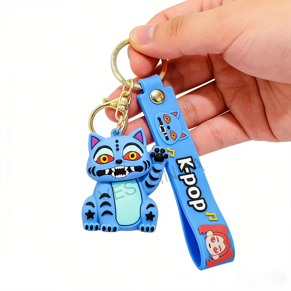 Hot-selling KPop Demon Hunter Series Keychain 3D Stereo Doll Soft Rubber Doll Key Ring Anime Peripheral Toys Car Key Decoration view 2